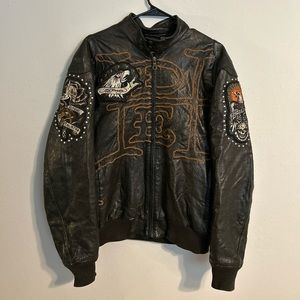 Authentic Ed Hardy Biker Jacket Large Size Men or Women! Leather Biker Jacket!